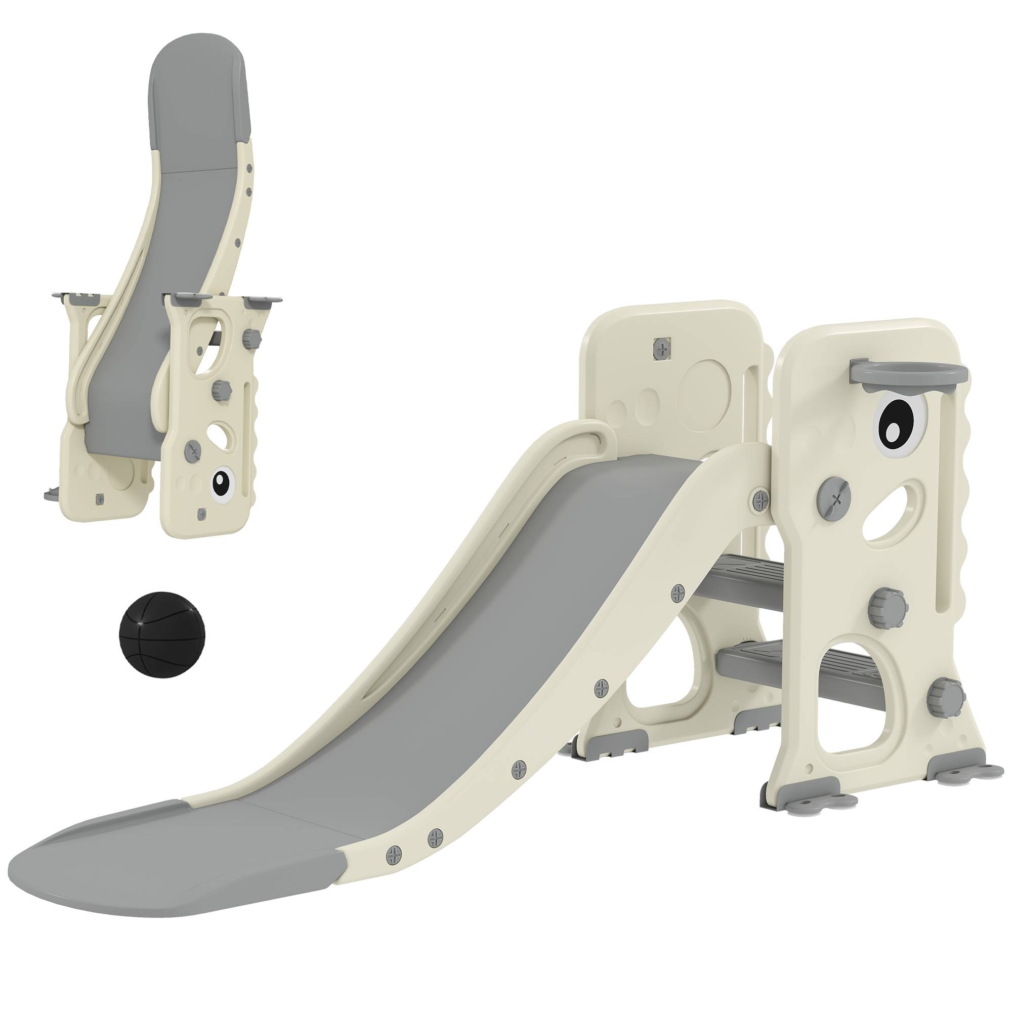 Toboggan 3 en 1 pour enfants avec structure d'escalade, panier de basket et ballon, toboggan pliable d'intérieur pour enfants de 2 à 5 ans - Image 1