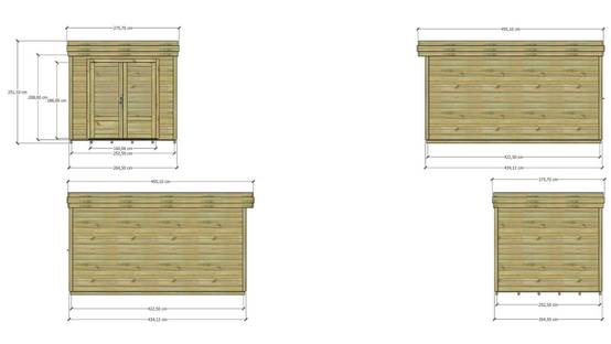 ABRI DE JARDIN bois autoclave 27mm - 2,64x4,34m / 11m2 - Bac acier - Plancher bois - Image 4