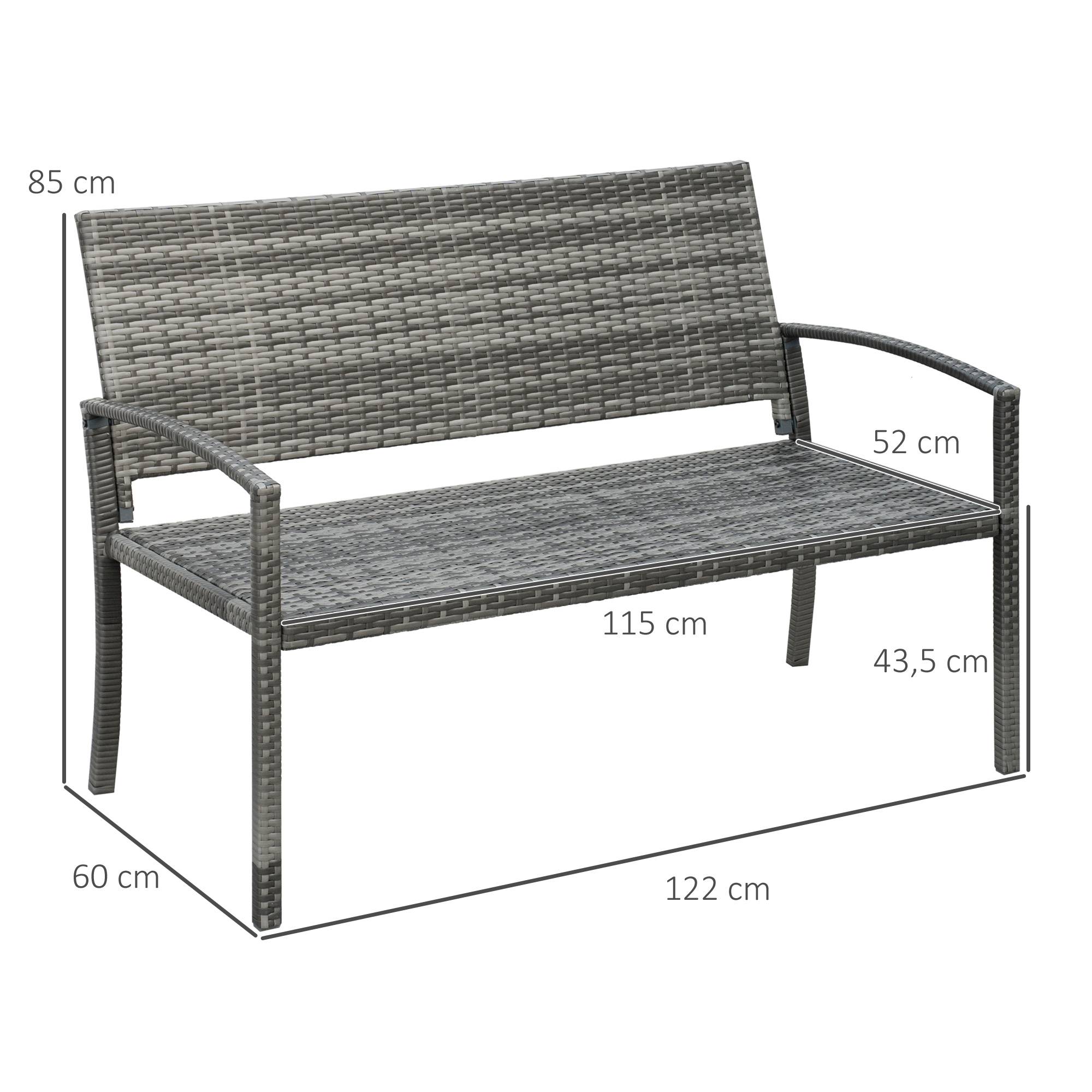 Banc de jardin 2 places, aspect rotin et structure en acier, gris - Image 3