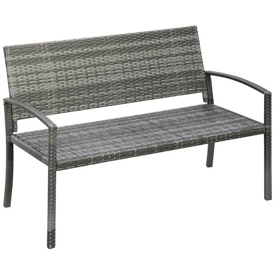 Banc de jardin 2 places, aspect rotin et structure en acier, gris - Image 1