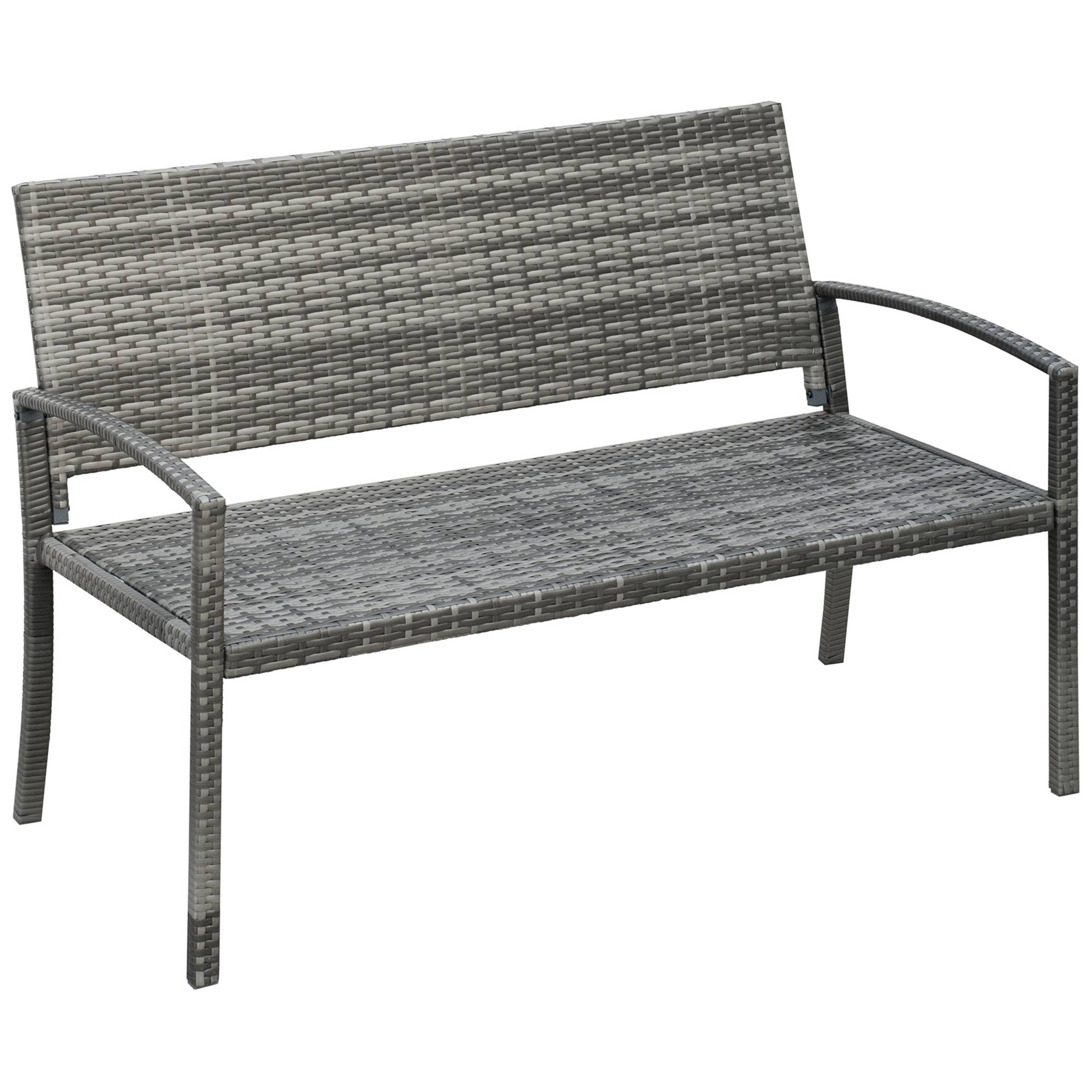 Banc de jardin 2 places, aspect rotin et structure en acier, gris - Image 1