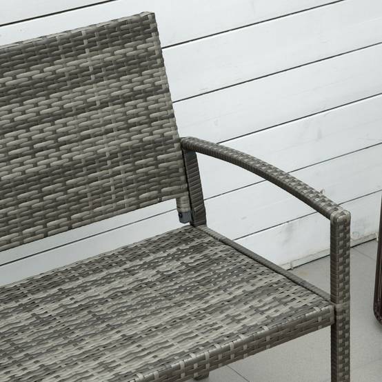 Banc de jardin 2 places, aspect rotin et structure en acier, gris - Image 7