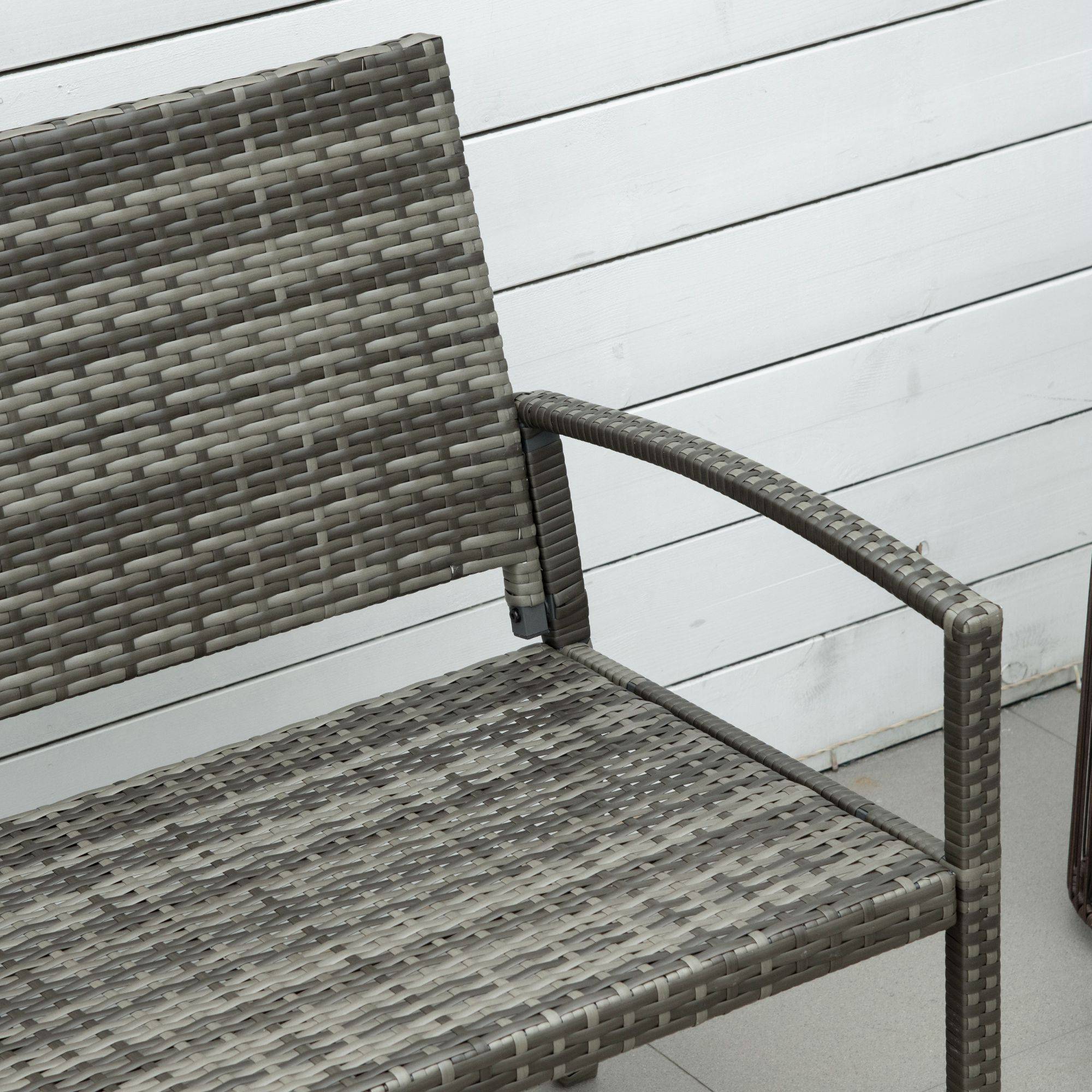 Banc de jardin 2 places, aspect rotin et structure en acier, gris - Image 7