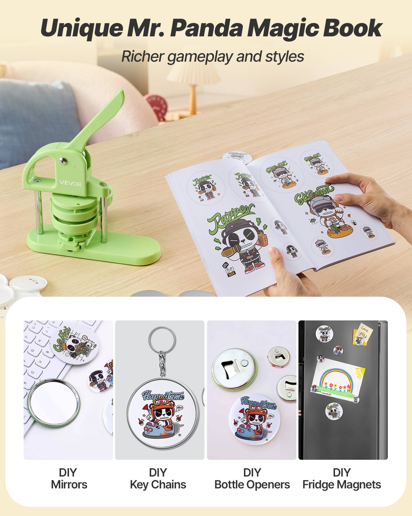 Vevor - VEVOR Machine à Badges Presse à Badges Épingles Personnalisés 75 mm 100PCs Vert - Image 6
