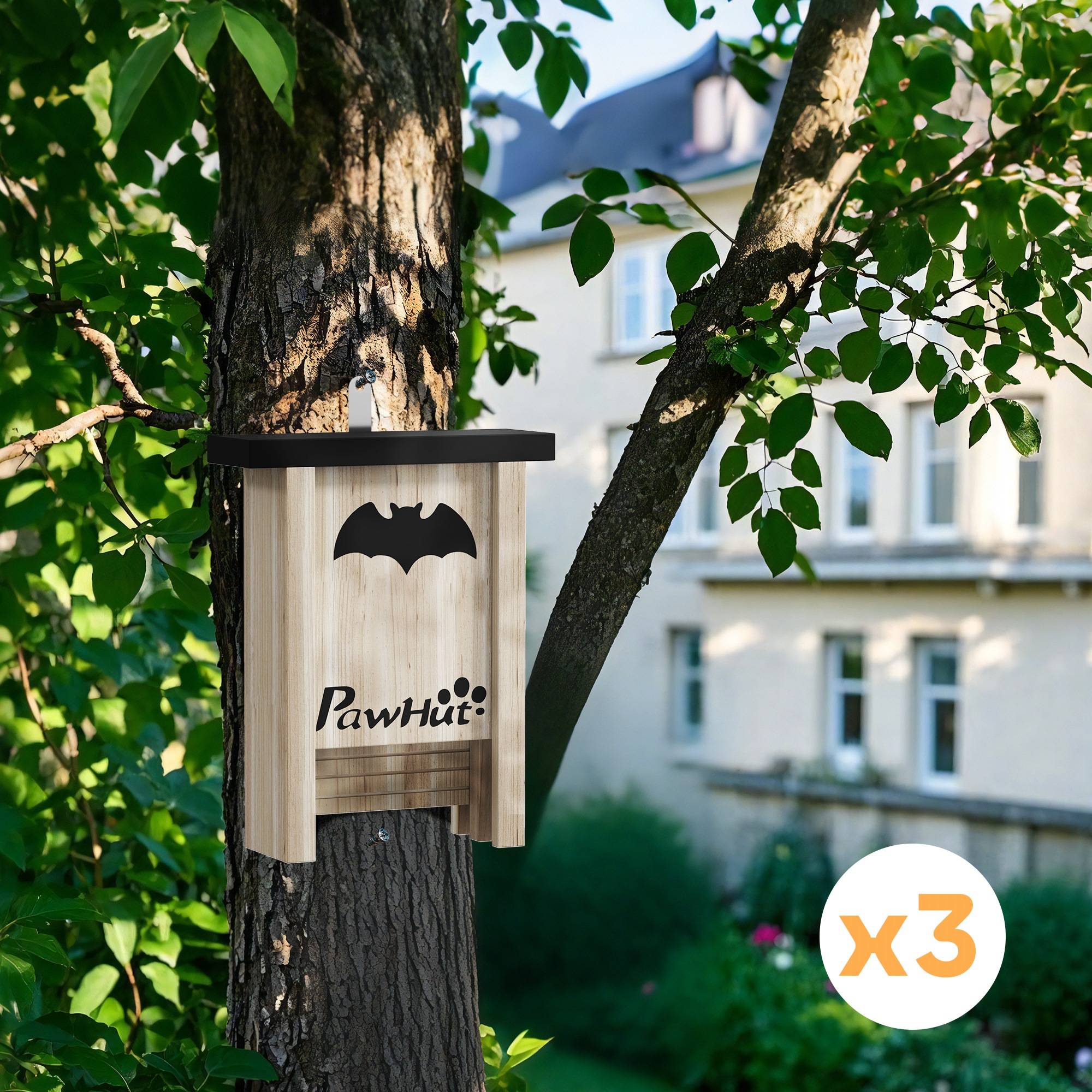 Ensemble de trois boîtes à chauve-souris nichoir chauve-souris avec un crochet18 x 6 x 22,5 cm bois naturel - Image 4
