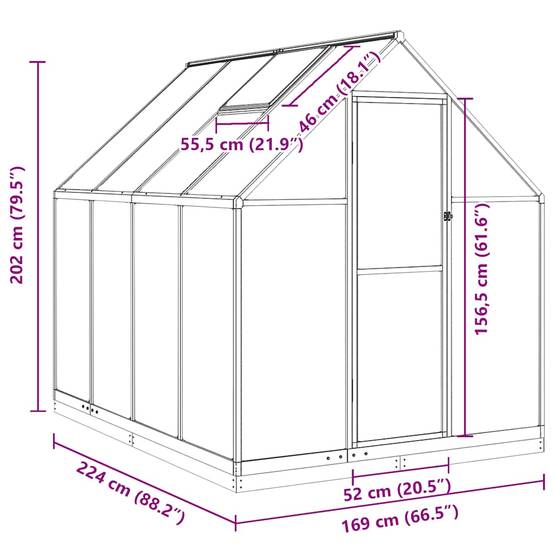 Serre Jardin Polycarbonate Aluminium Base Acier Hivernage 224x169cm Vert - ComfortXL Outdoor Living - Image 10
