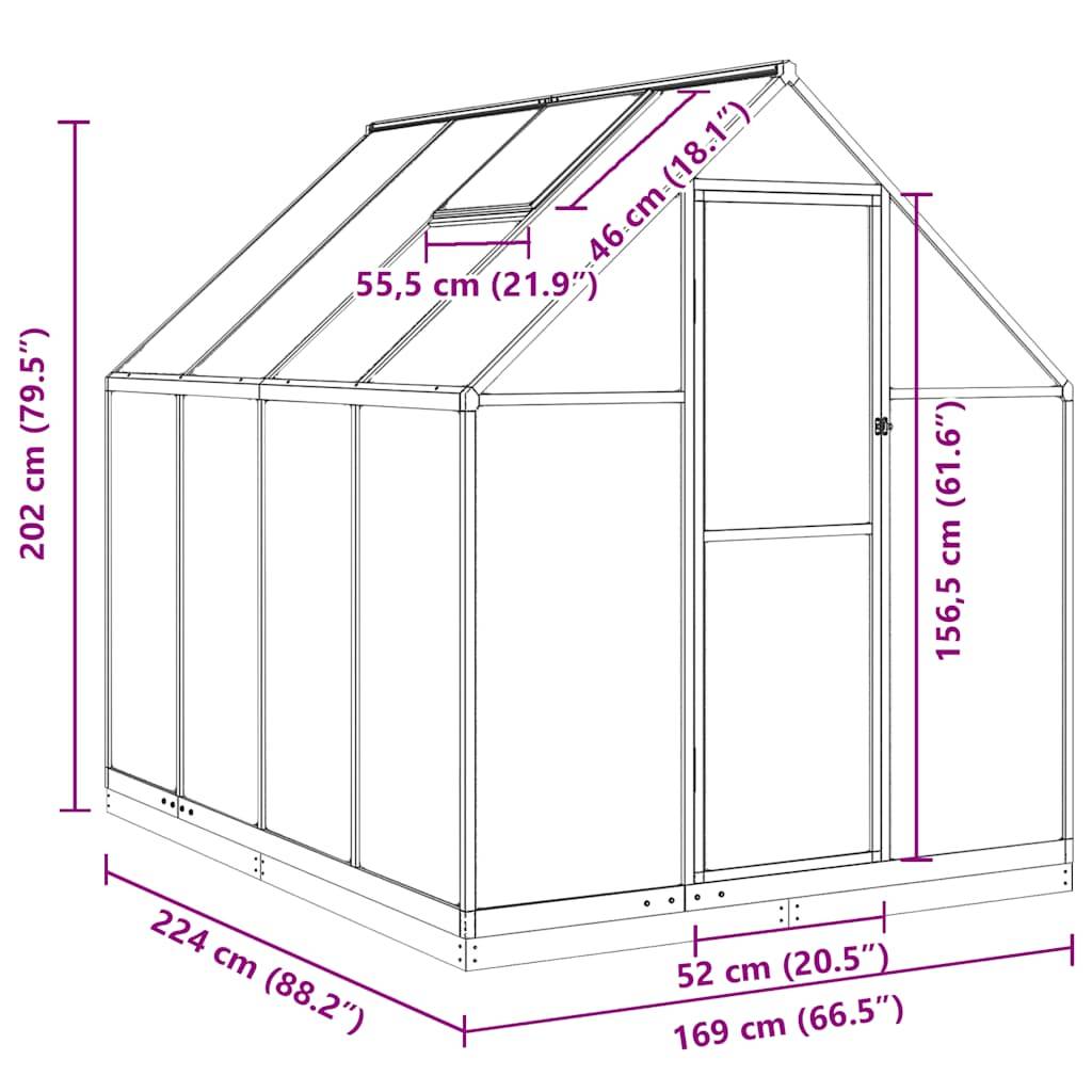 Serre Jardin Polycarbonate Aluminium Base Acier Hivernage 224x169cm Vert - ComfortXL Outdoor Living - Image 10