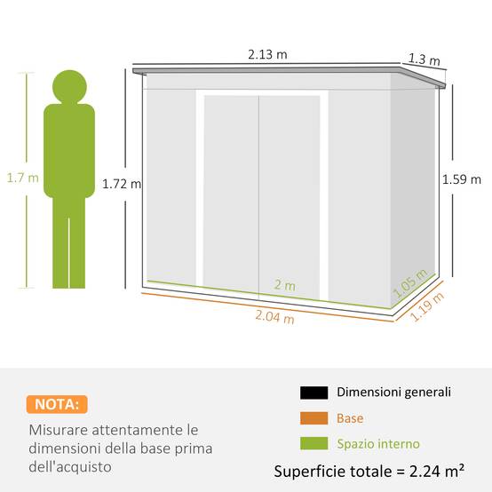 Sans Marque - Abri jardin acier double porte coulissante aérations toit incliné 213x130x172 cm vert - Image 5