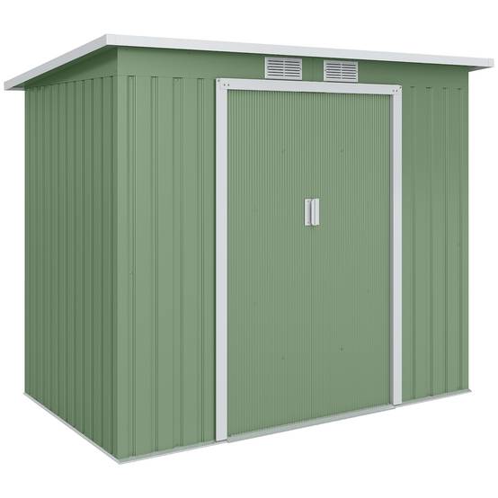 Sans Marque - Abri jardin acier double porte coulissante aérations toit incliné 213x130x172 cm vert - Image 1