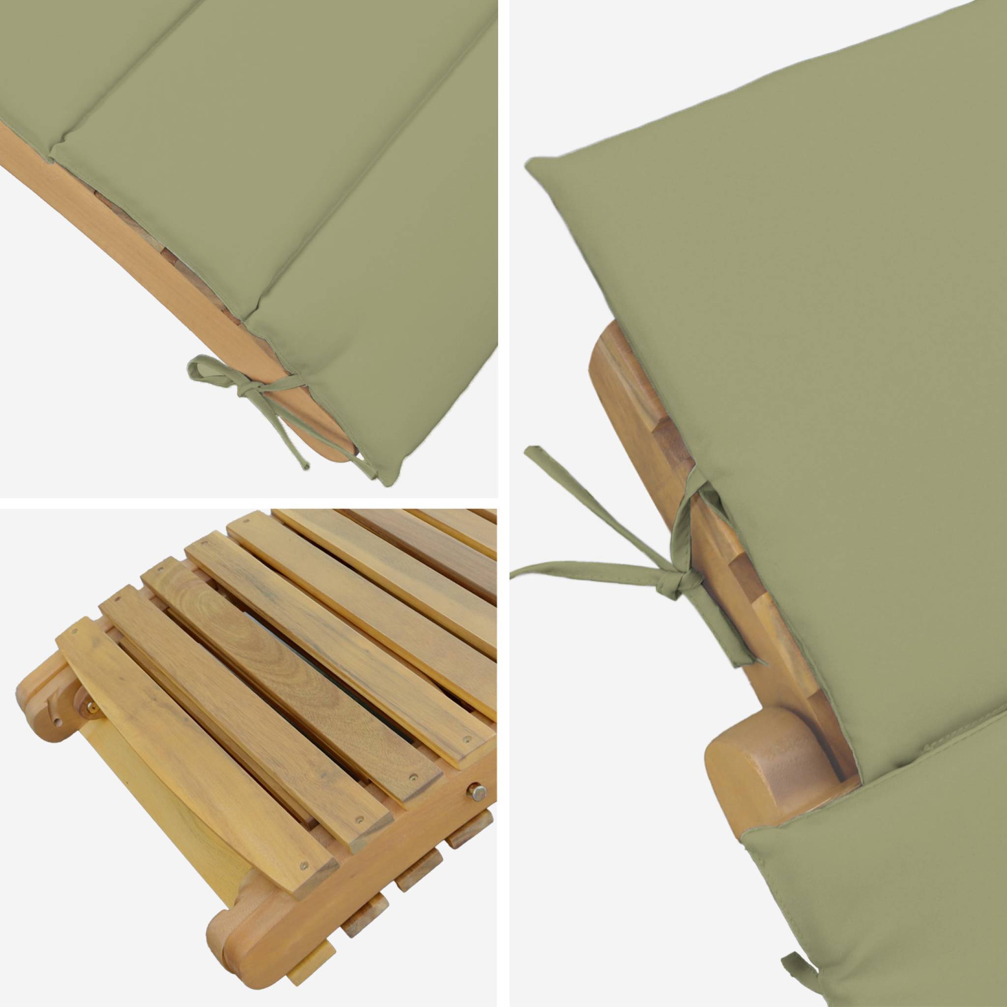 sweeek - Lot de 2 bains de soleil en bois d'acacia LAURE avec coussin kaki en polyester. 184 x 55 x 63.5 cm | sweeek - Image 7