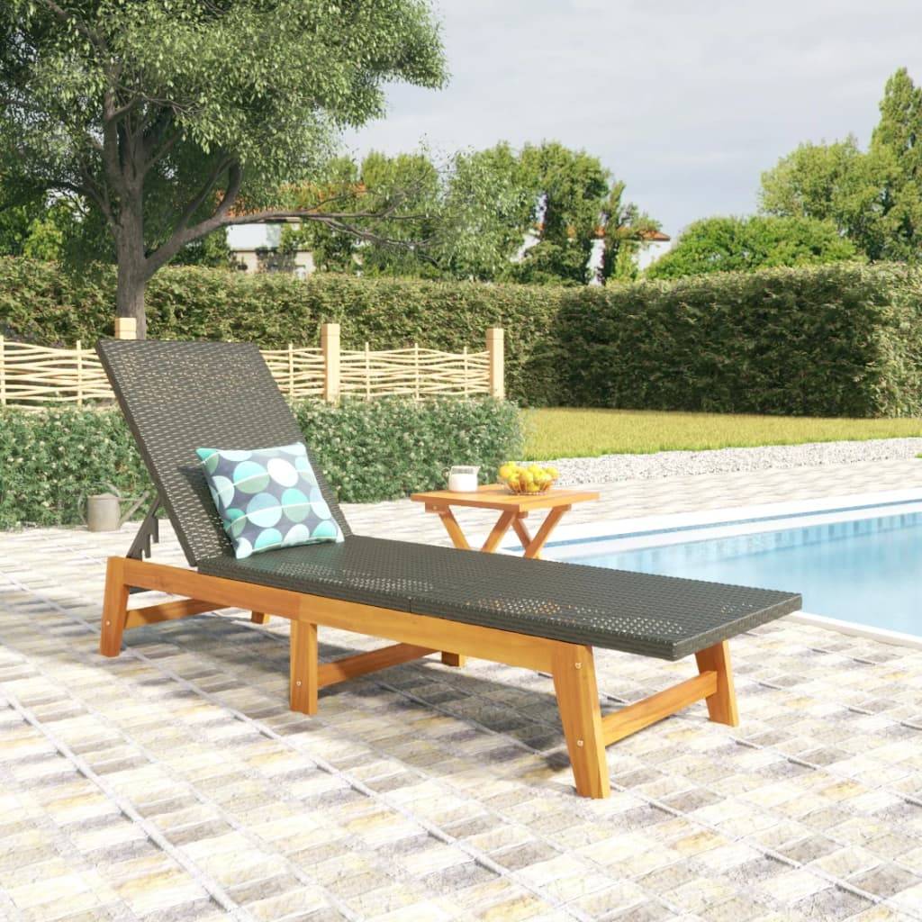 Chaise longue | Transat | Bain de soleil avec table Résine tressée et bois massif d'acacia - Image 2