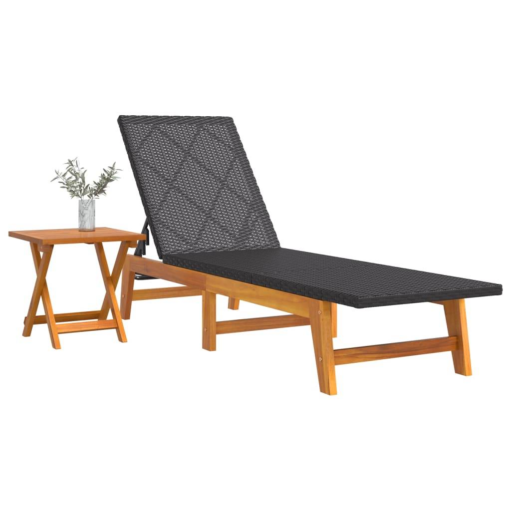Chaise longue | Transat | Bain de soleil avec table Résine tressée et bois massif d'acacia - Image 3