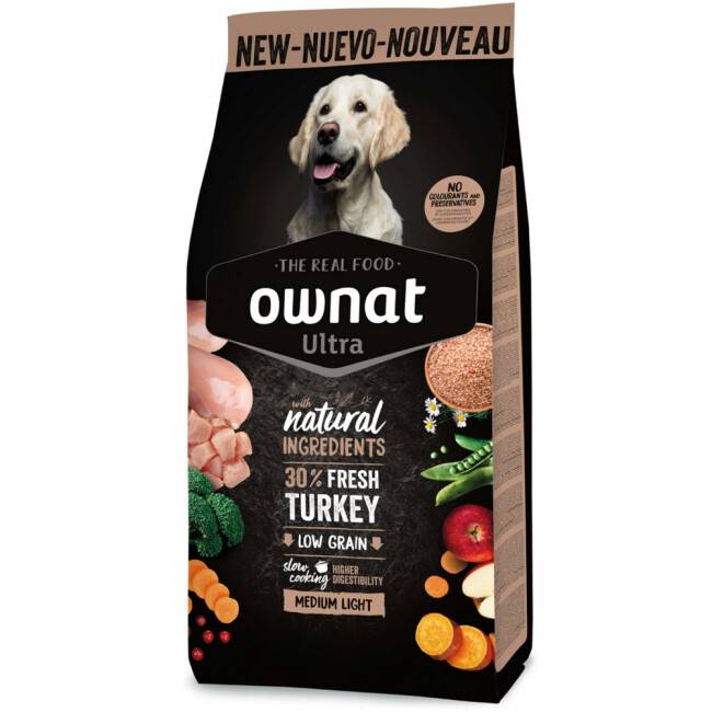 Croquettes Ownat Ultra light medium pour chien de race moyenne - 12 kg
