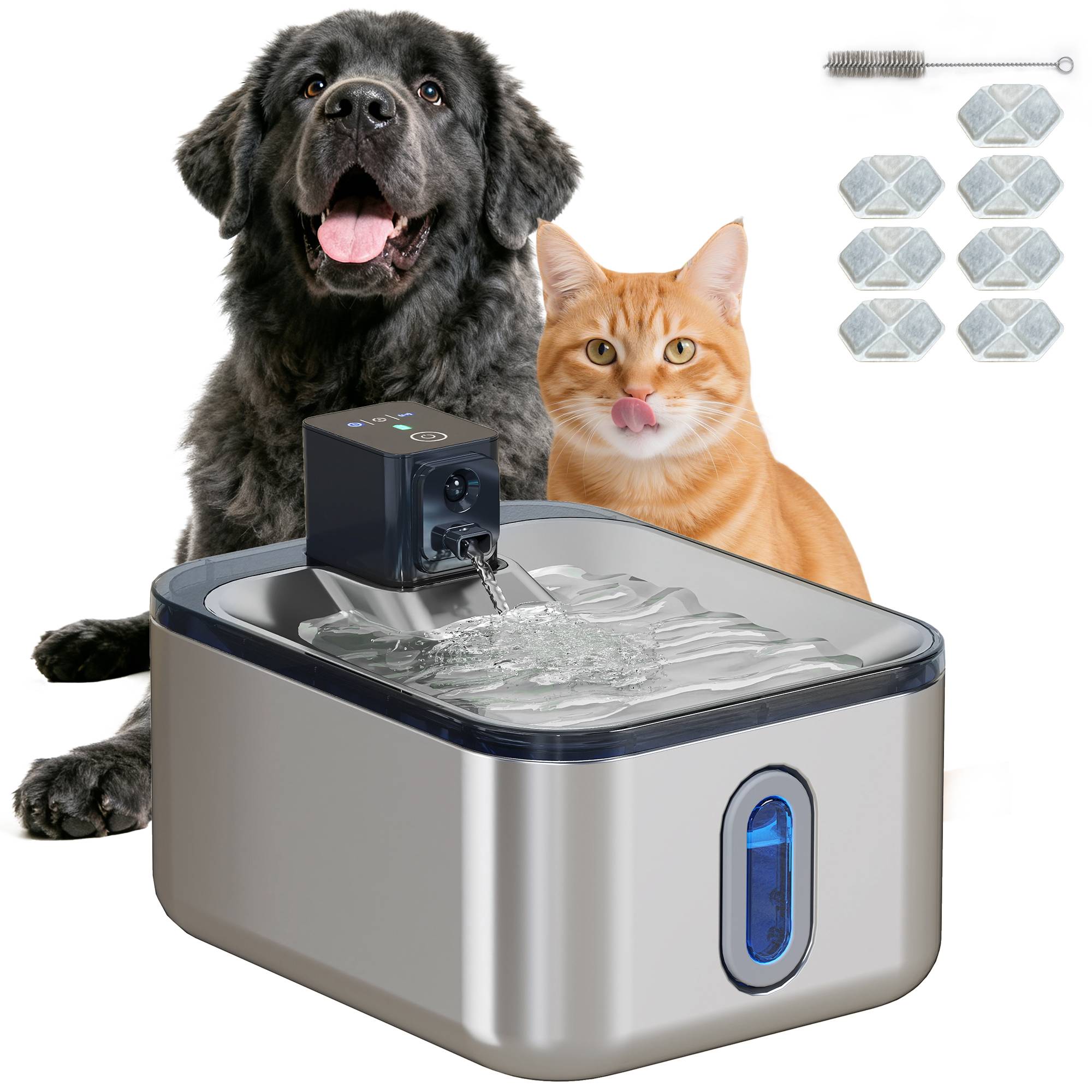 Sans Marque - Fontaine à eau pour chat automatique en inox 5L, silencieuse, distributeur eau chat 3-étapes filtre chargeur USB, argent - Image 1