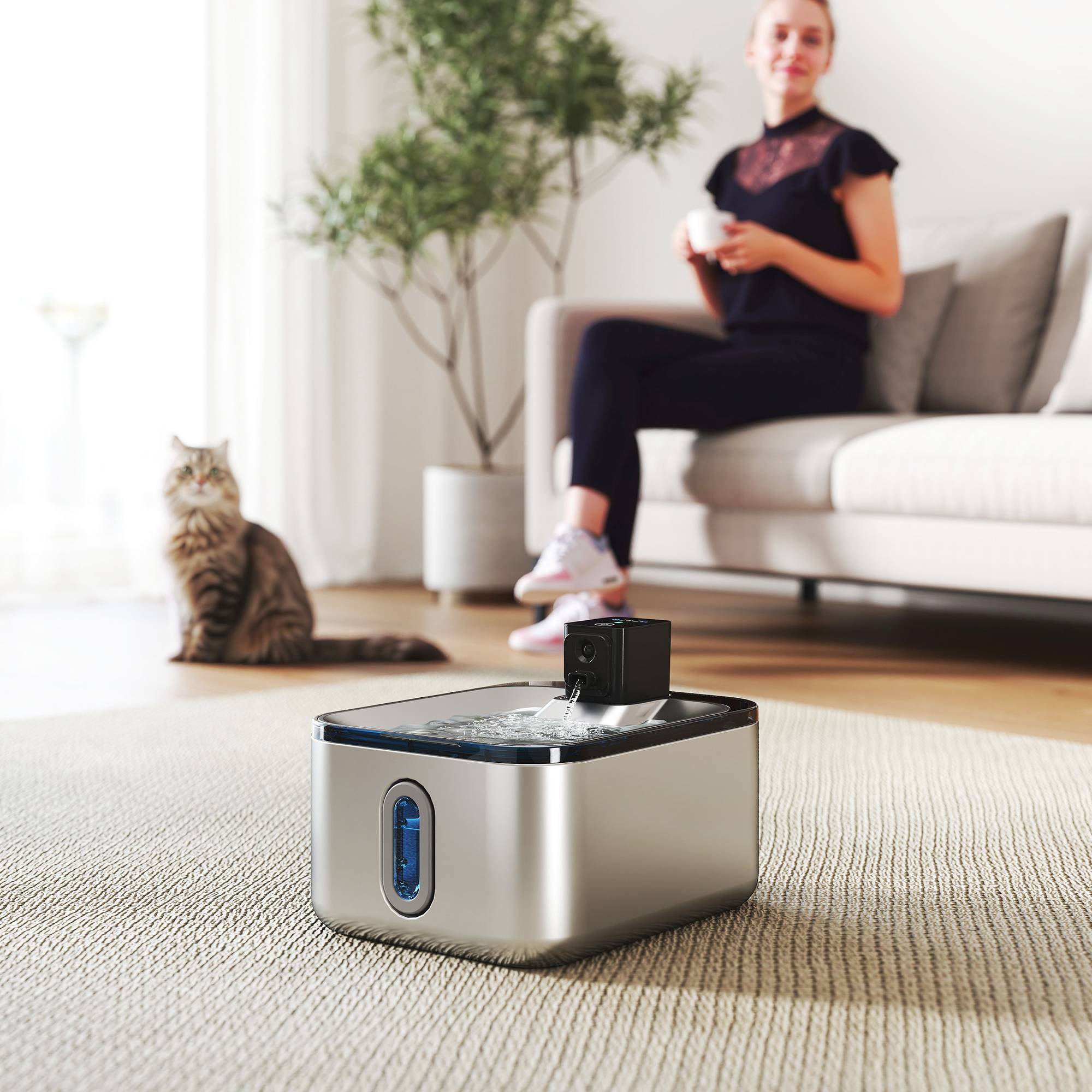 Sans Marque - Fontaine à eau pour chat automatique en inox 5L, silencieuse, distributeur eau chat 3-étapes filtre chargeur USB, argent - Image 3