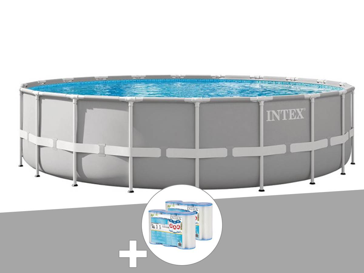 Kit piscine tubulaire Intex Prism Frame ronde 6,10 x 1,32 m + 6 cartouches de filtration