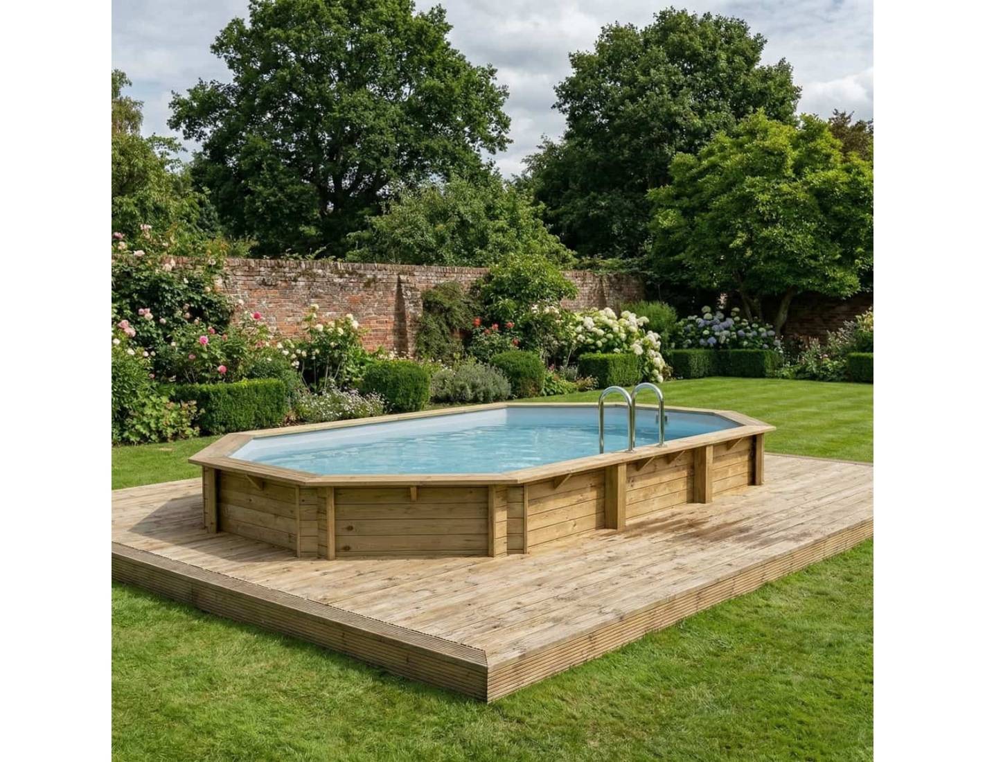 Altanka - Piscine hors sol en bois NEMO 7.3 x 3.97 - H.1.45 m, gris clair, fixations à visser - BAS7305OSPL2 - ALTANKA - Image 3