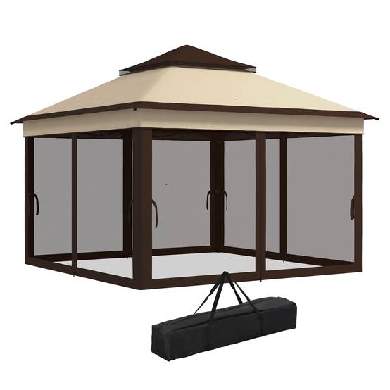 Tente pliante 3,26 x 3,26 x 2,72 m avec double toit, hauteur réglable, moustiquaires, protection UV30+ et sac de transport, beige - Image 2