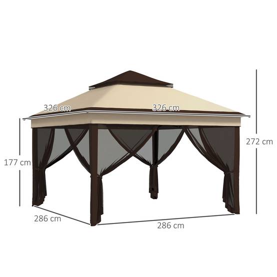 Tente pliante 3,26 x 3,26 x 2,72 m avec double toit, hauteur réglable, moustiquaires, protection UV30+ et sac de transport, beige - Image 5