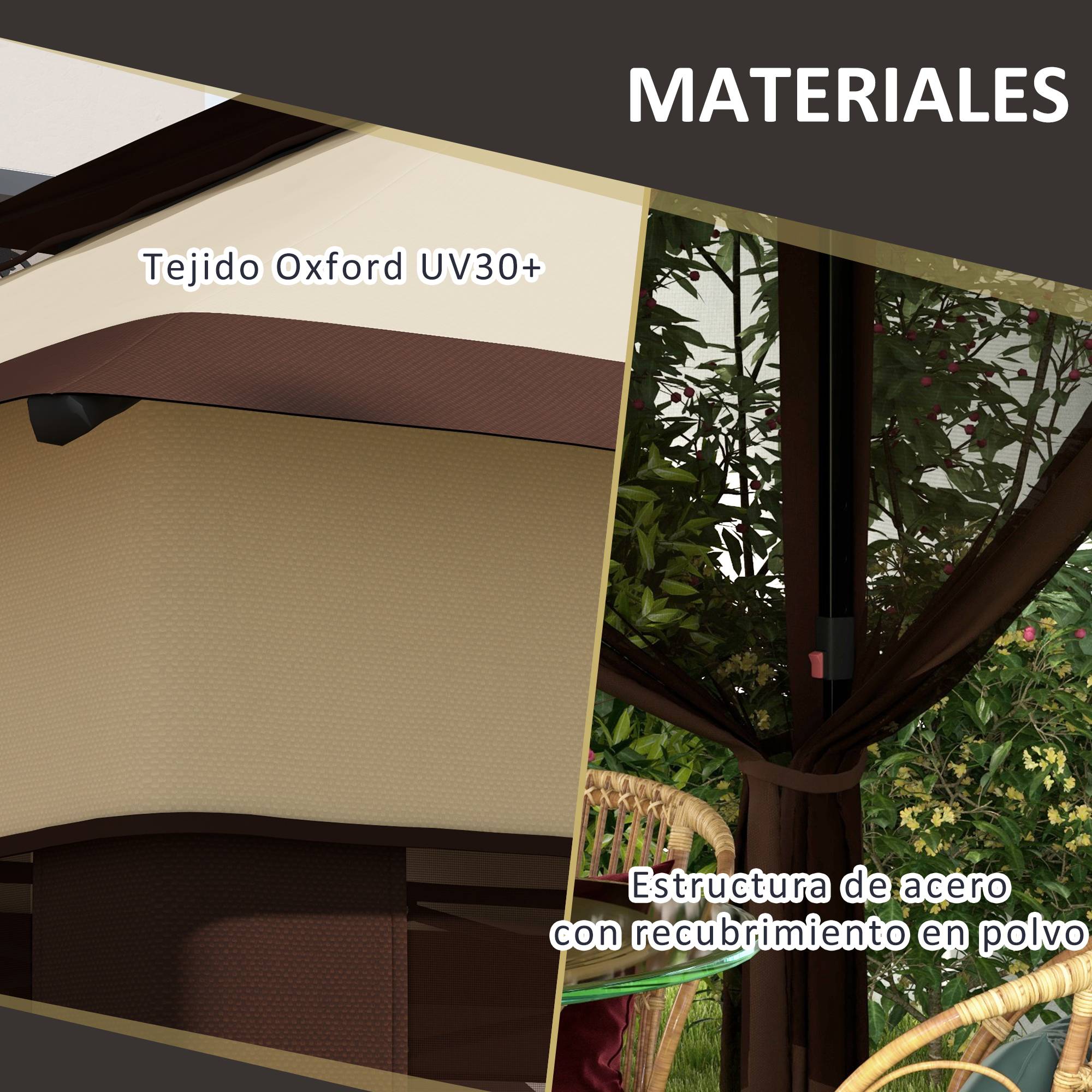 Tente pliante 3,26 x 3,26 x 2,72 m avec double toit, hauteur réglable, moustiquaires, protection UV30+ et sac de transport, beige - Image 9