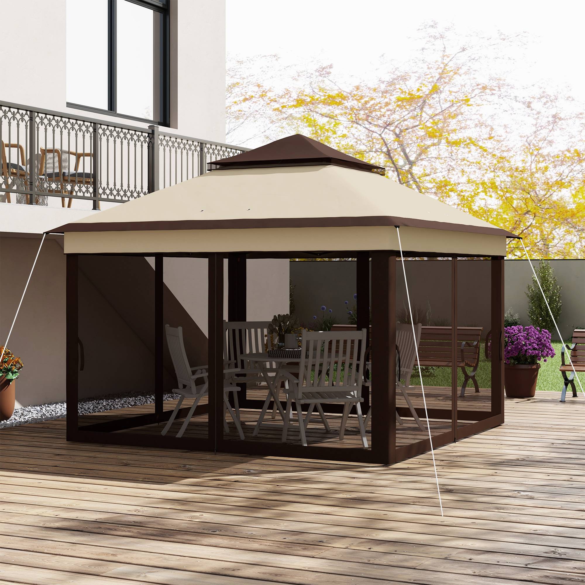 Tente pliante 3,26 x 3,26 x 2,72 m avec double toit, hauteur réglable, moustiquaires, protection UV30+ et sac de transport, beige - Image 10