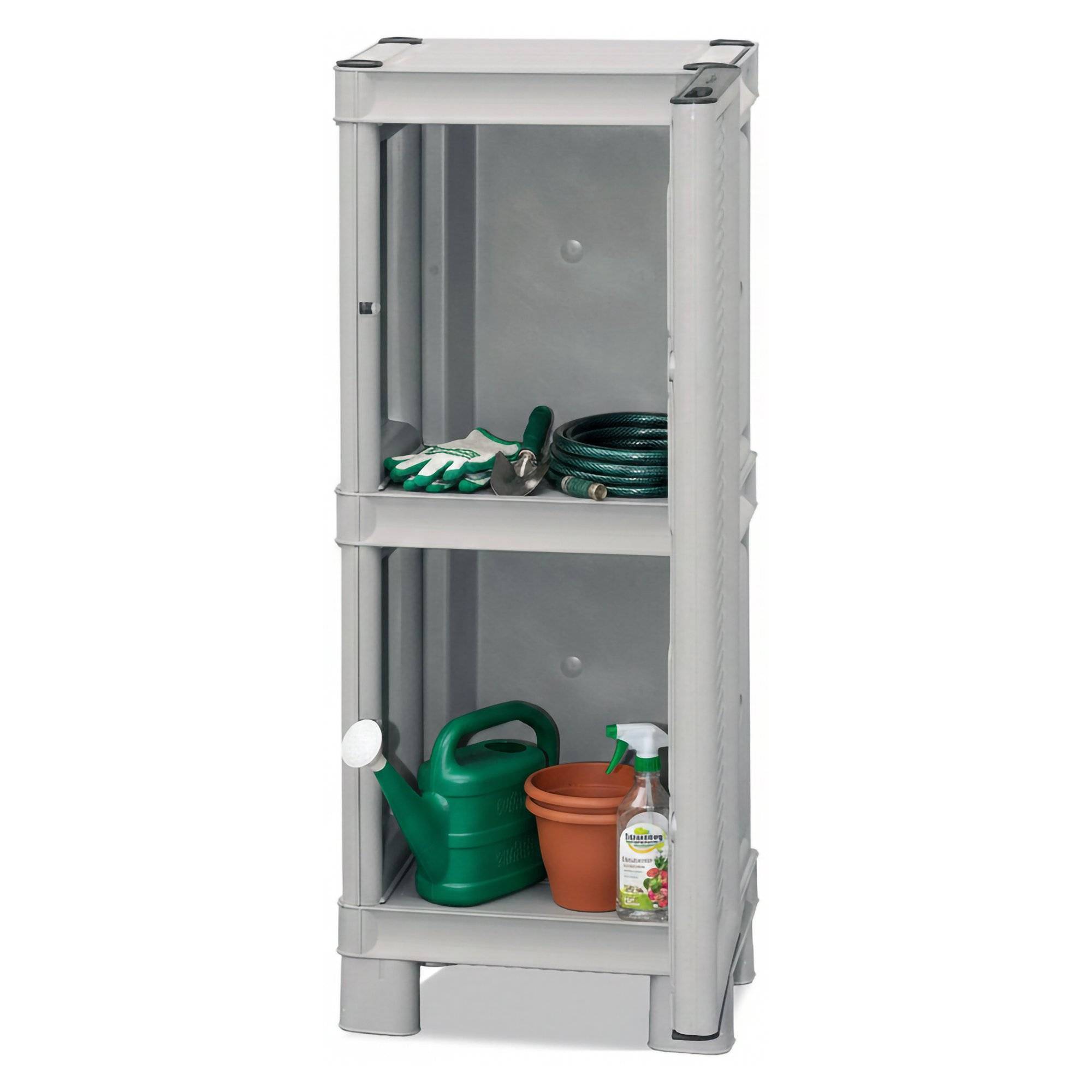 Dmora - Armoire d'extérieur Dbiondin, Mobilier d'extérieur, Armoire de balcon polyvalente, Armoire d'extérieur, Gris clair, 35x39h92 cm - Dmora - Image 1