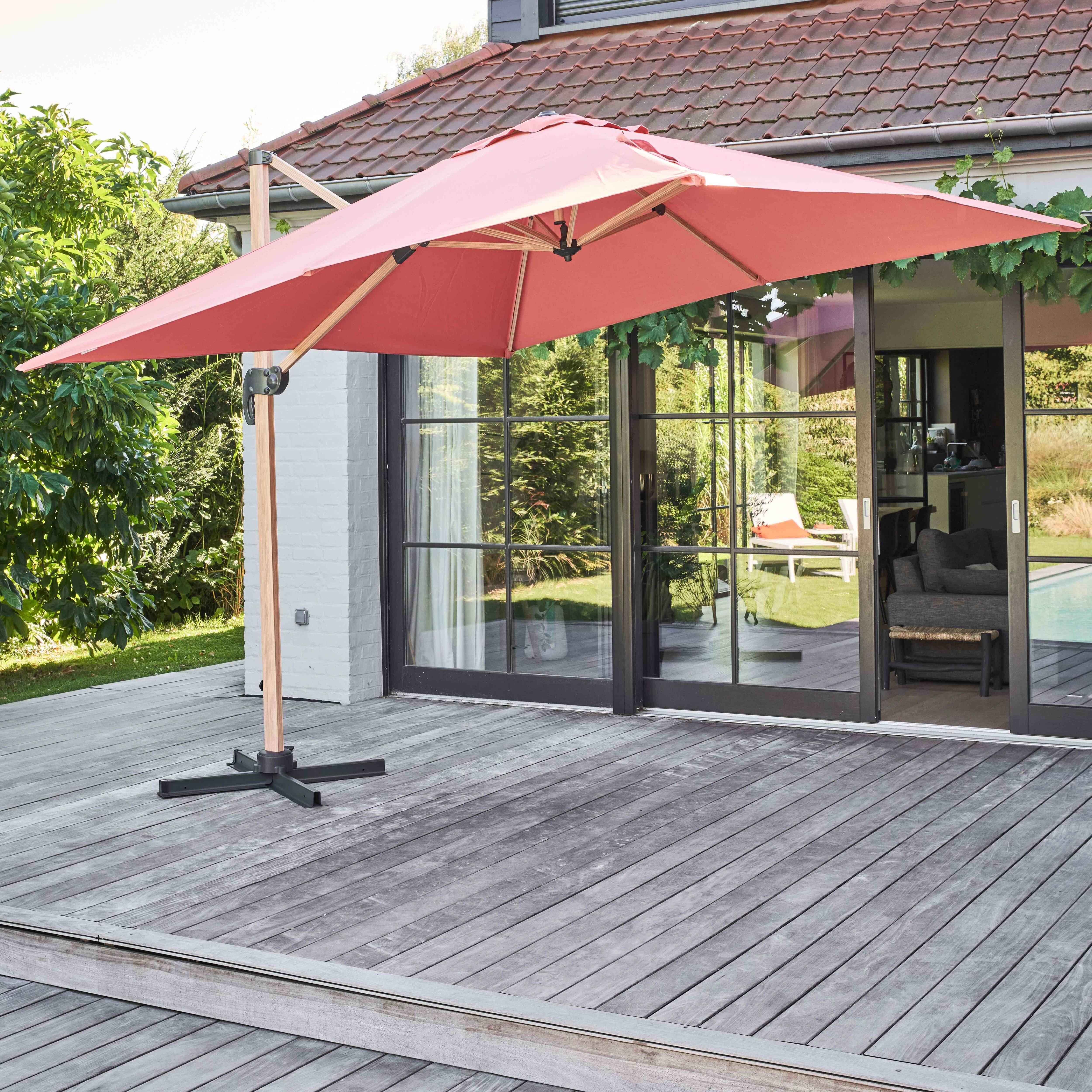 Oviala - Parasol déporté carré 3x3m effet bois argile Brescia - Oviala - Image 2