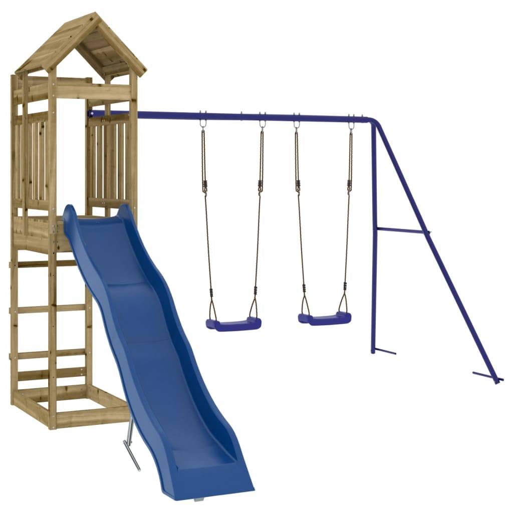 Helloshop26 - Aire de jeux d'extérieur balançoires toboggan portiques robuste jeux jardin 320 x 349 x 238 cm bois de pin imprégné - Image 1