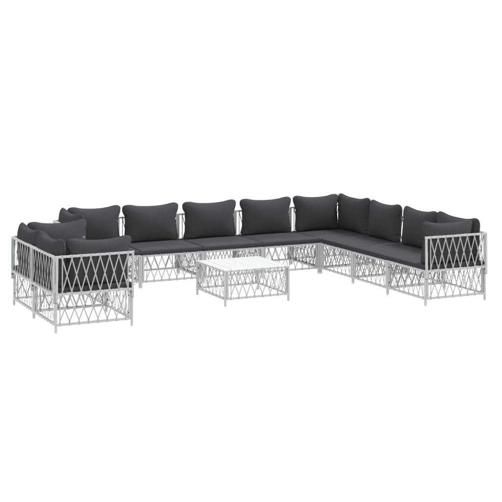 Helloshop26 - Salon de jardin meuble d'extérieur ensemble de mobilier avec coussins 11 pièces blanc acier - Image 1