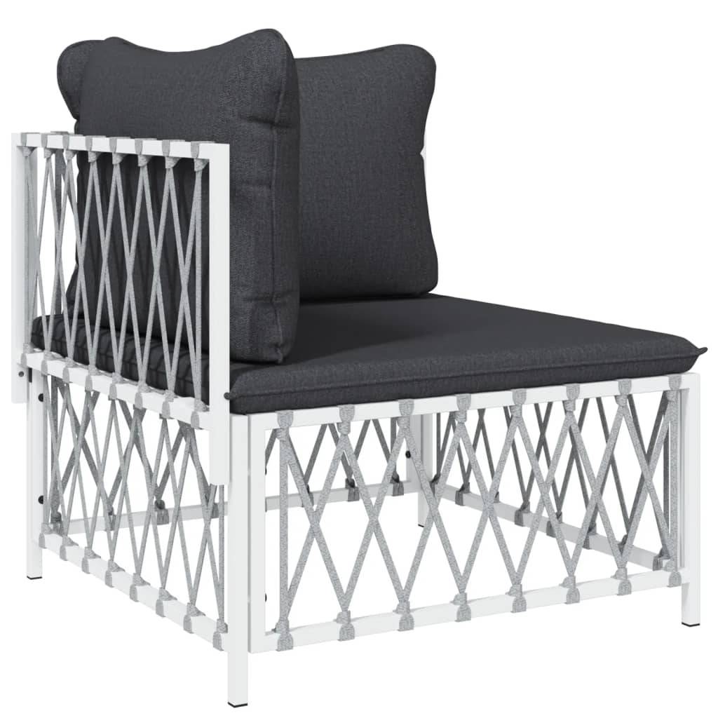 Helloshop26 - Salon de jardin meuble d'extérieur ensemble de mobilier avec coussins 11 pièces blanc acier - Image 2
