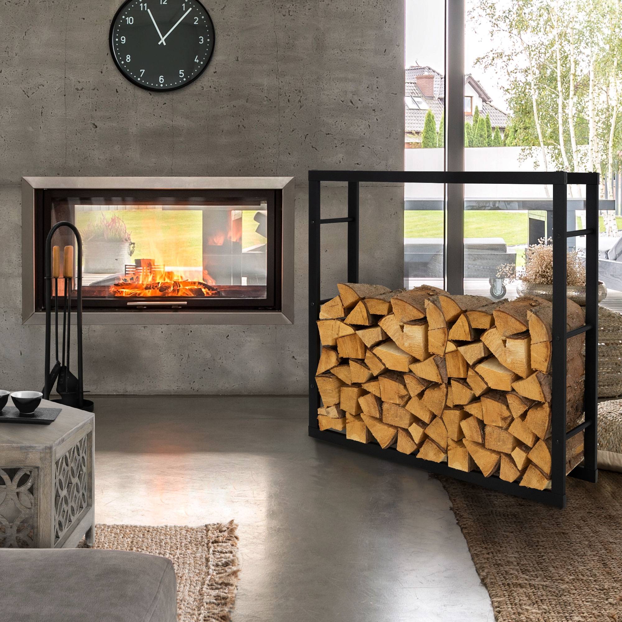 Ml-Design - Étagère à bois de chauffage porte-bûche de cheminée en acier noir 100x25x100 cm - Image 3