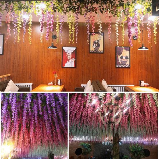 Lot de 12 Rotins de Glycine et Violet Artificiels Rose - Décoration Plafond Mariage Élégante - Lytech - Image 6