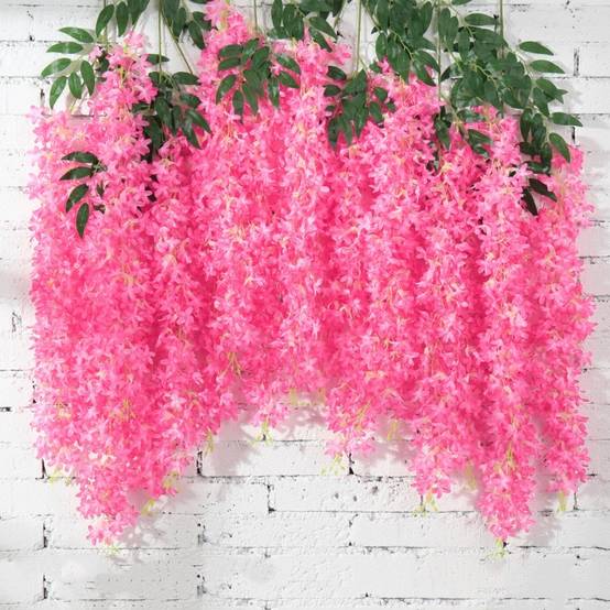 Lot de 12 Rotins de Glycine et Violet Artificiels Rose - Décoration Plafond Mariage Élégante - Lytech - Image 1