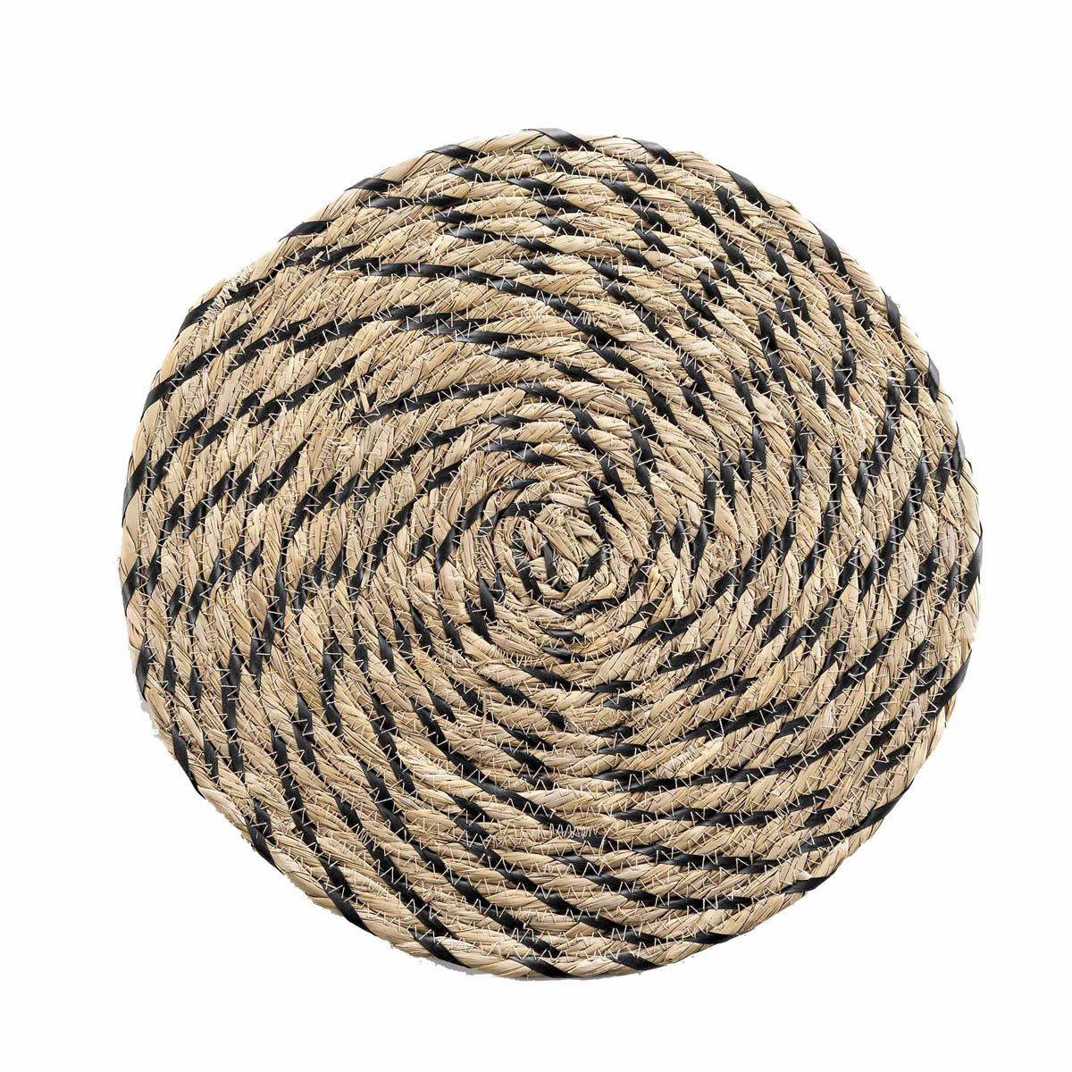 Paris Prix - Set de Table Rond en Paille "Nala" 38cm Naturel & Noir - Image 1