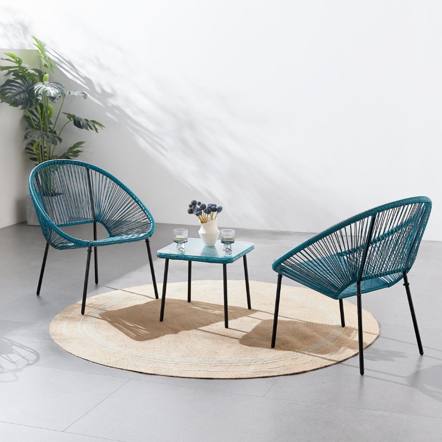 Concept Usine - Set de 2 fauteuils + table basse bleu ACAPULCO - Image 2