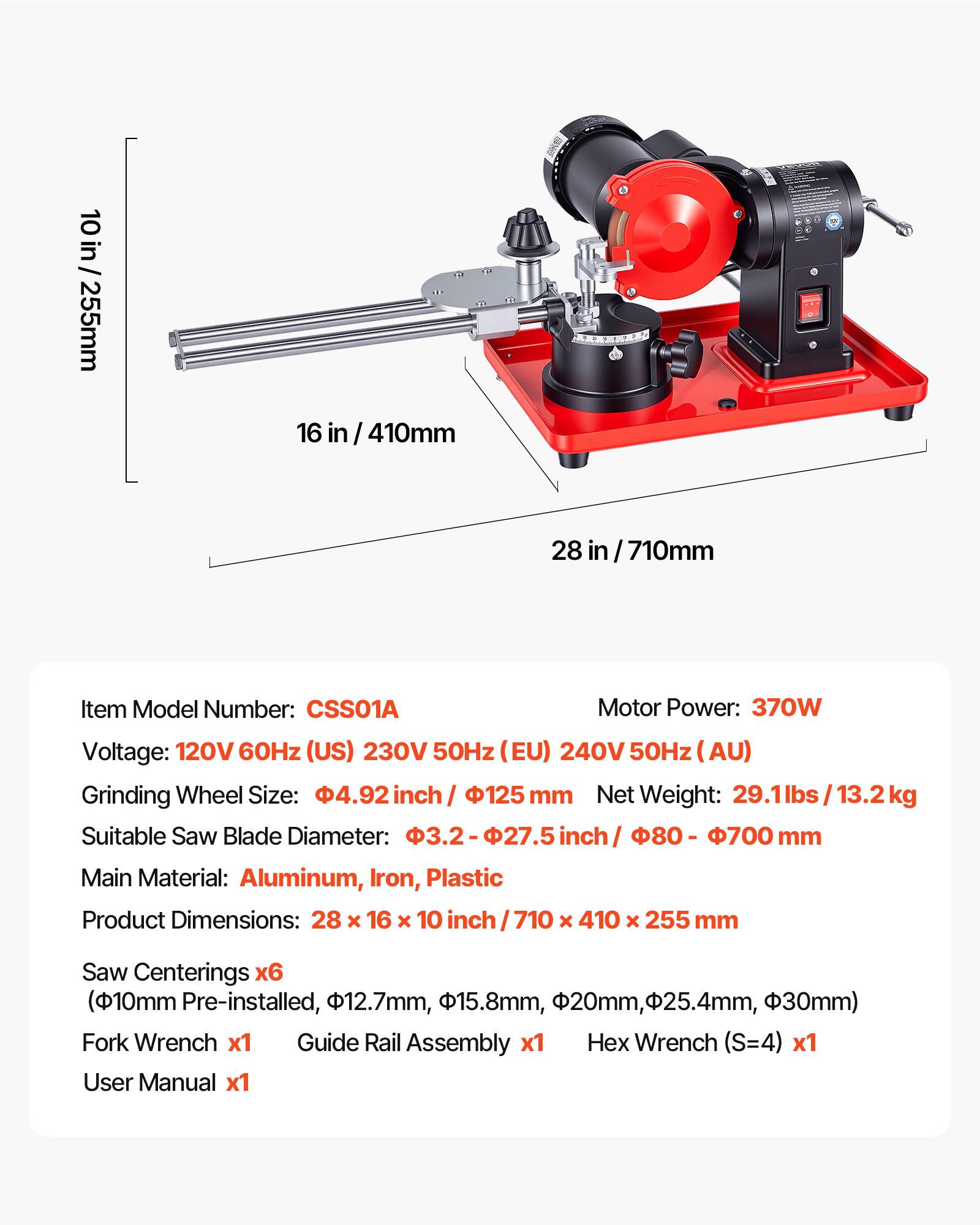 Vevor - VEVOR Affûteuse de lames de scie circulaire 80-700 mm, 370 W, meule 125 mm, réglage hauteur et inclinaison. - Image 6