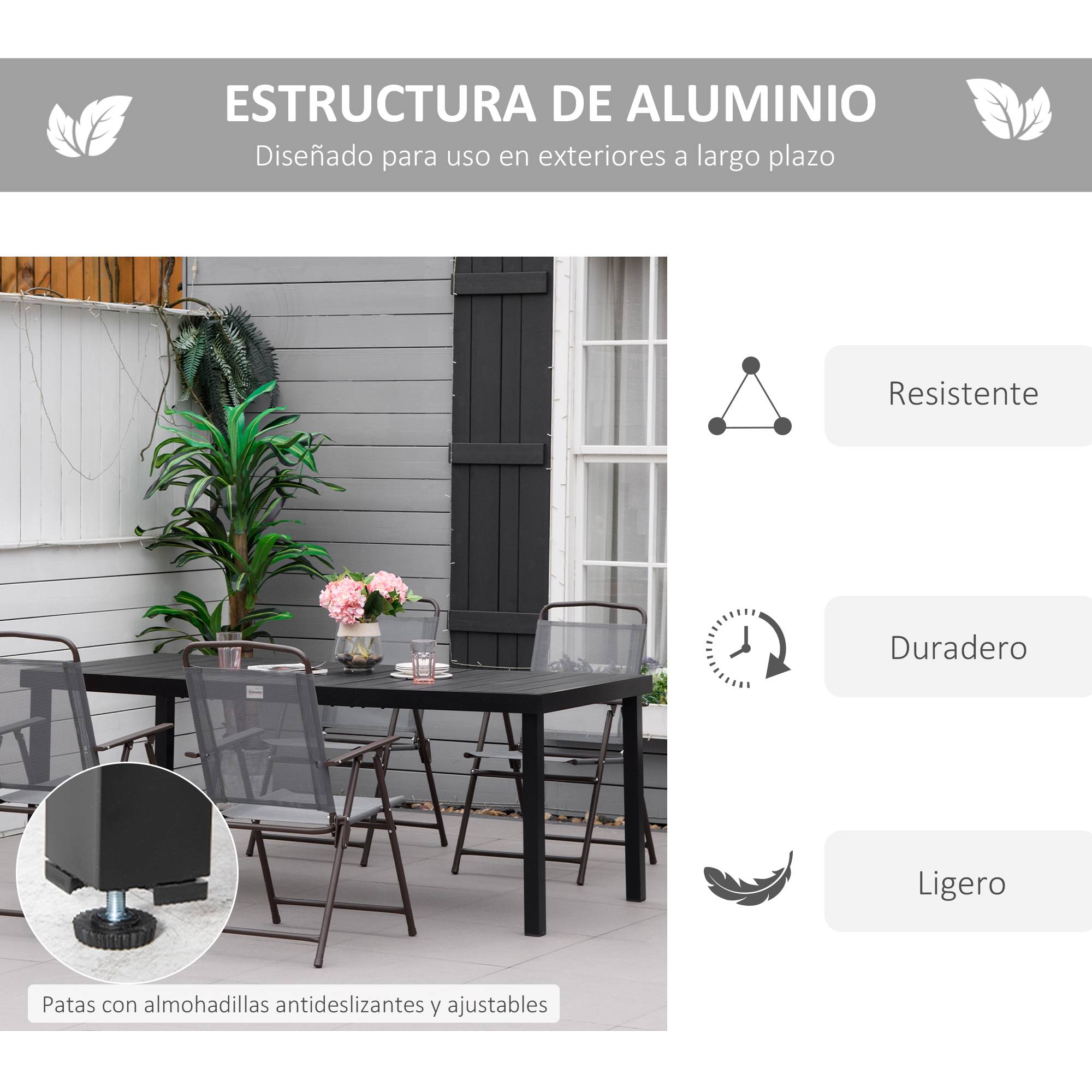 Table de jardin 190 x 90 x 74 cm avec plateau à lattes et structure en aluminium, pour terrasse ou balcon, noire. - Image 7