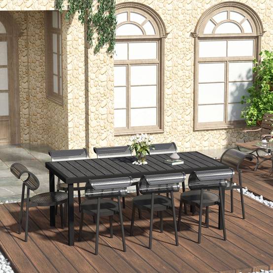 Table de jardin 190 x 90 x 74 cm avec plateau à lattes et structure en aluminium, pour terrasse ou balcon, noire. - Image 3