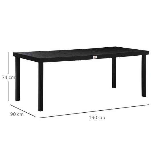 Table de jardin 190 x 90 x 74 cm avec plateau à lattes et structure en aluminium, pour terrasse ou balcon, noire. - Image 5
