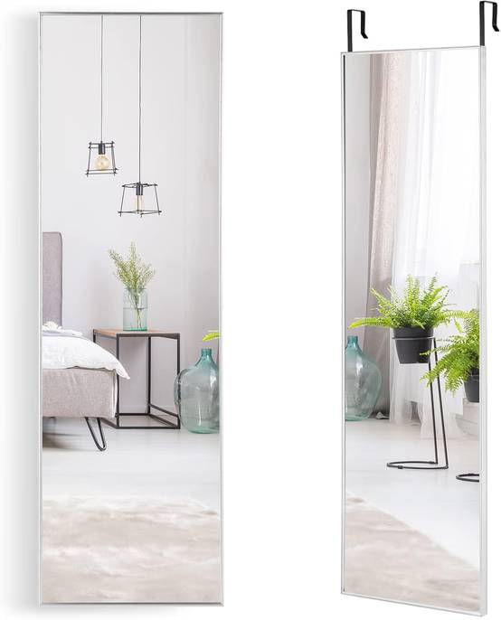 Miroir Mural-Miroir à Suspendre sur Porte, 120 x 37 CM, Argent - Image 1