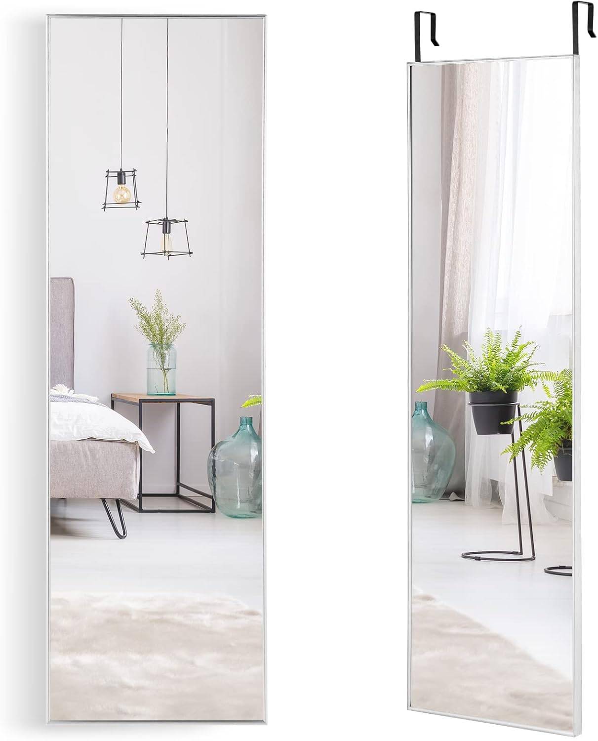 Miroir Mural-Miroir à Suspendre sur Porte, 120 x 37 CM, Argent - Image 1