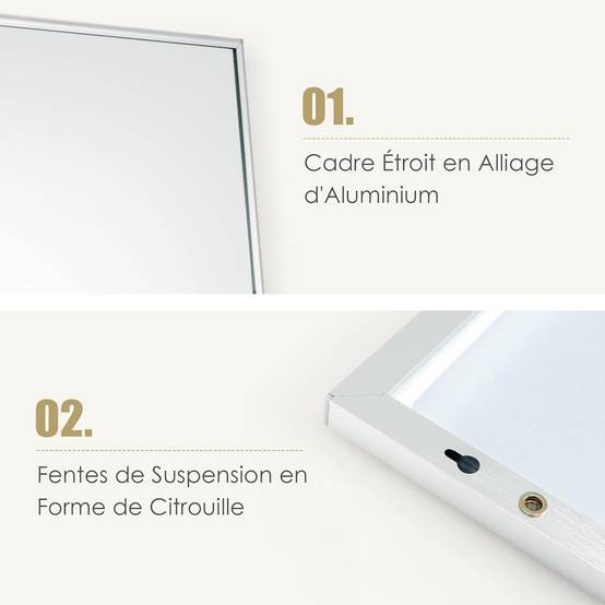 Miroir Mural-Miroir à Suspendre sur Porte, 120 x 37 CM, Argent - Image 7