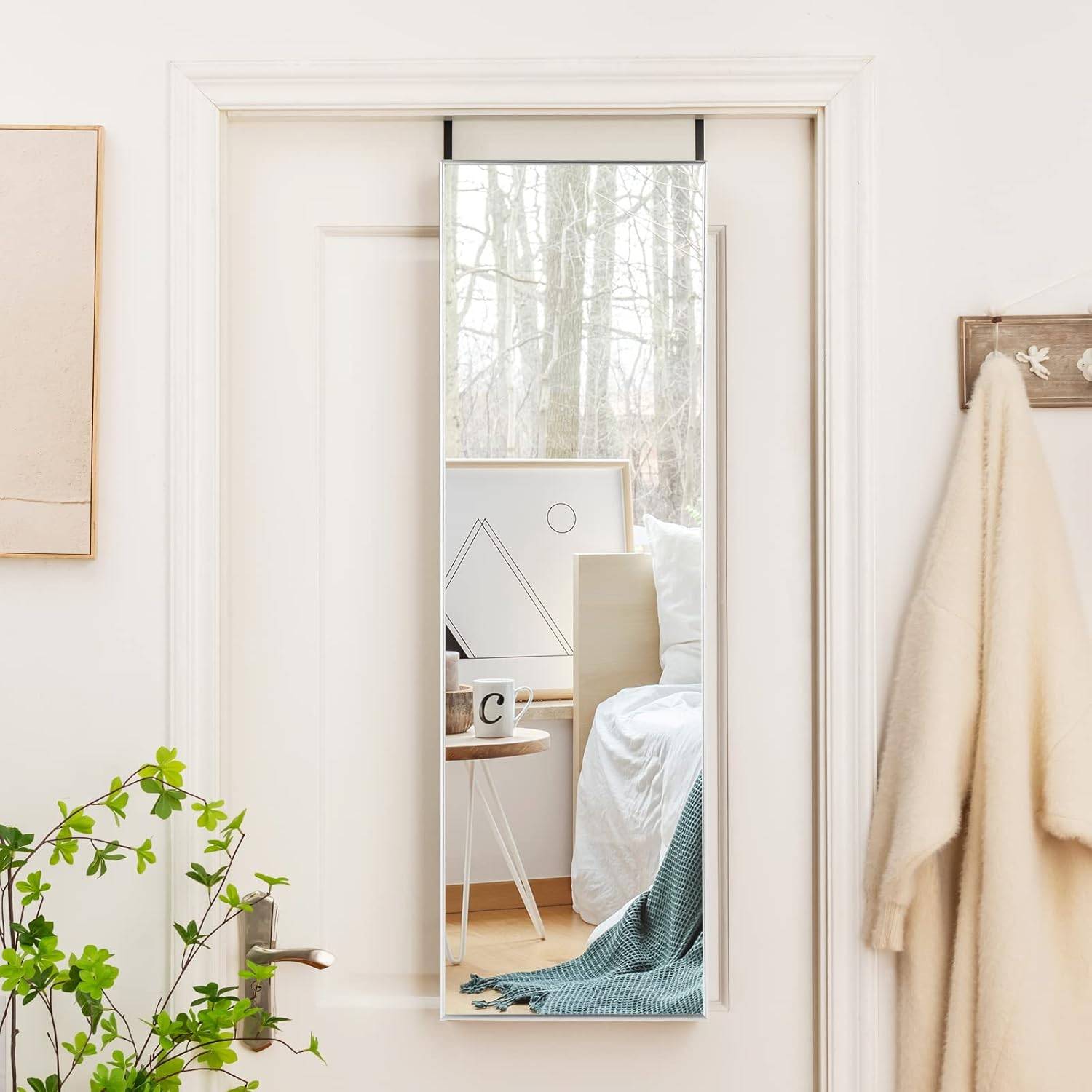 Miroir Mural-Miroir à Suspendre sur Porte, 120 x 37 CM, Argent - Image 2