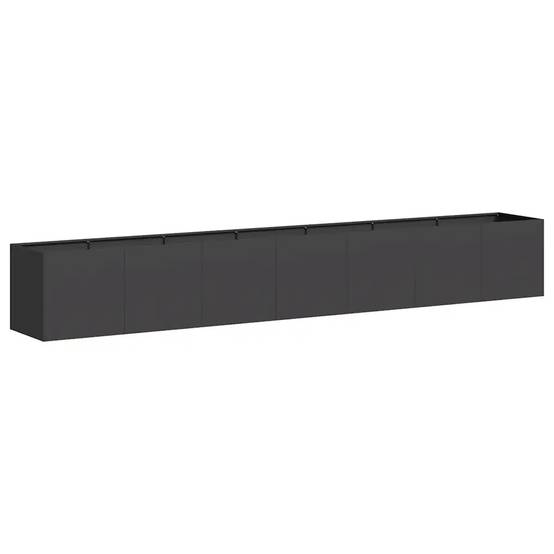 Jardinière rectangulaire moderne extérieure 280 x 40 x 40 cm avec fond ouvert style élégant en acier laminé à froid noir - Image 1