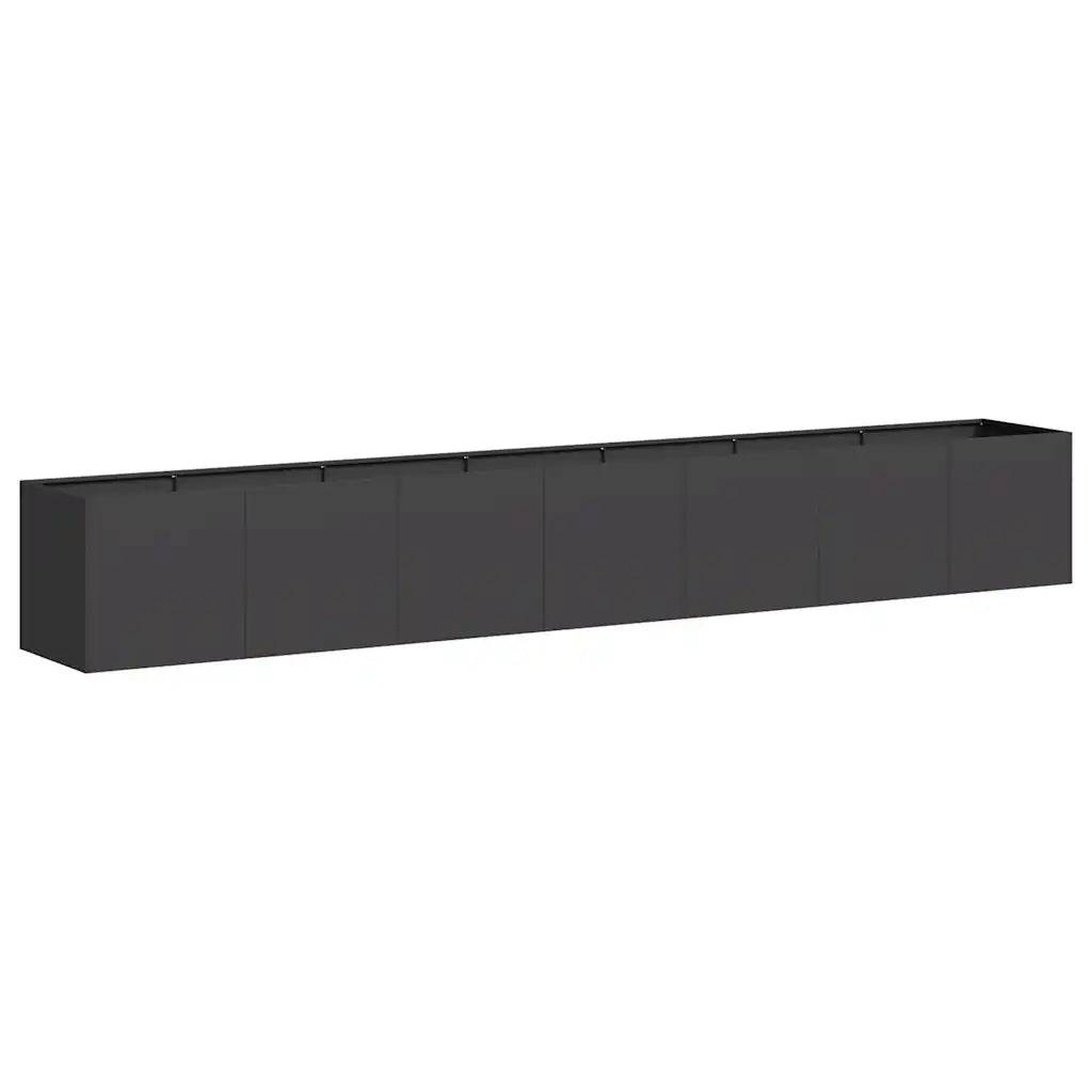Jardinière rectangulaire moderne extérieure 280 x 40 x 40 cm avec fond ouvert style élégant en acier laminé à froid noir - Image 1