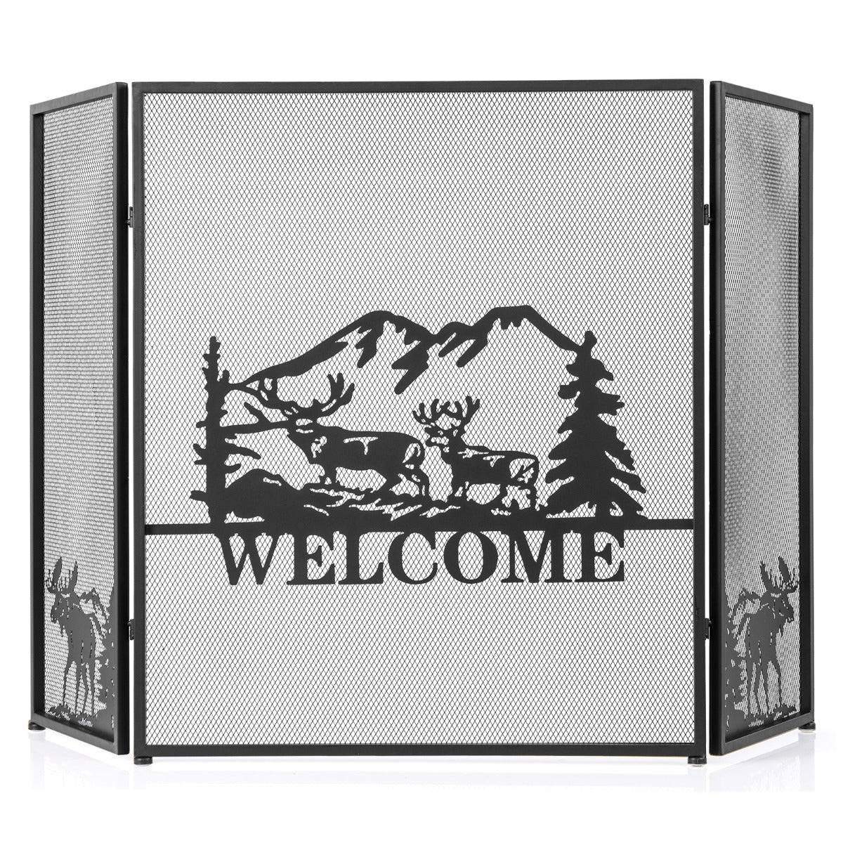 Helloshop26 - Écran de cheminée 132 x 79 cm pare-étincelles pliable à 3 panneaux décorative en maille motif à chevrons pare-feu de cheminée en métal robuste - Image 1
