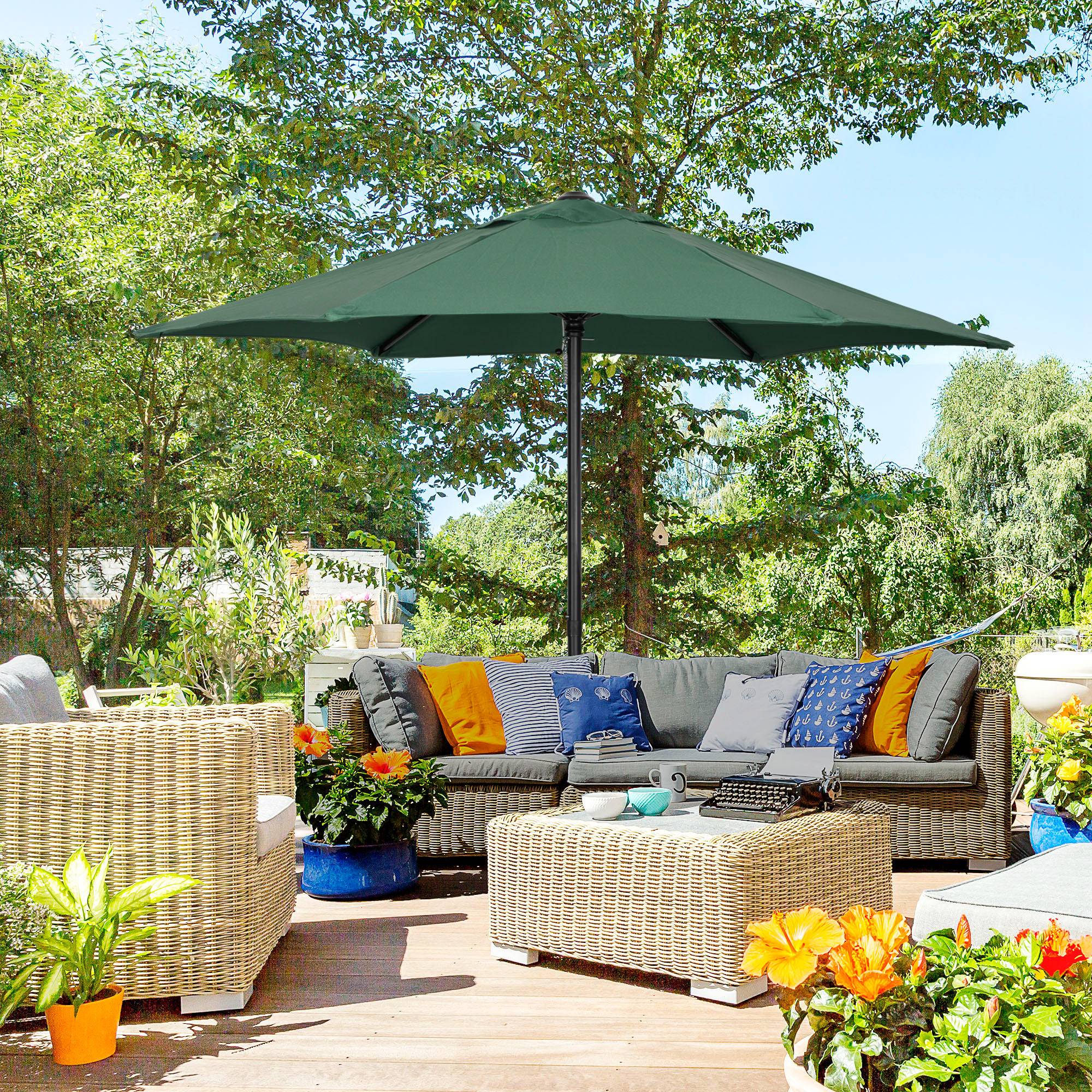 Parasol de terrasse avec mât en aluminium, toit ventilé et mât détachable, imperméable pour terrasse verte - Image 4