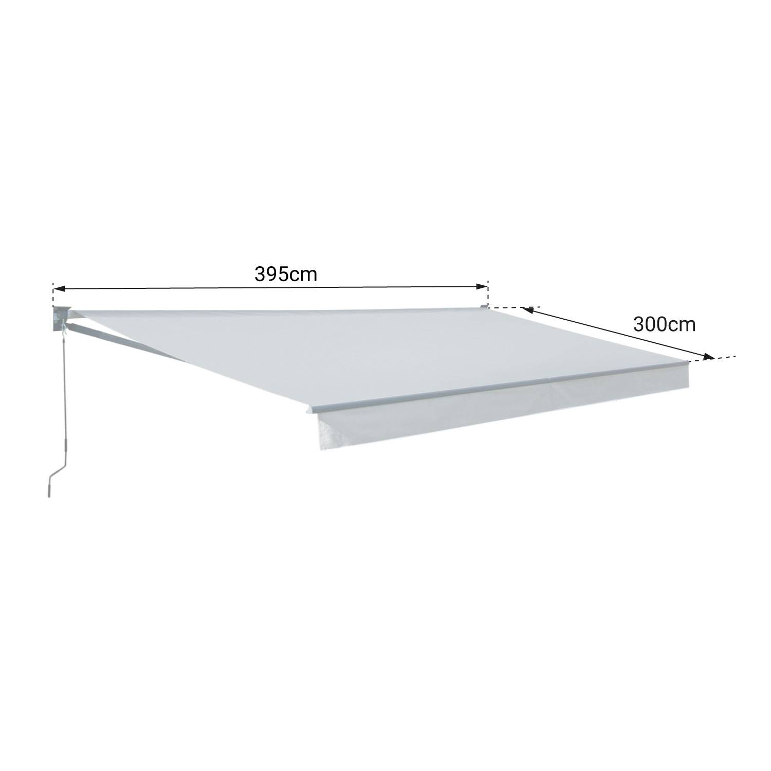 Store banne SAULE 3,95 × 3m - Toile rayée blanche/grise et structure blanche - HAPPY GARDEN - Image 4