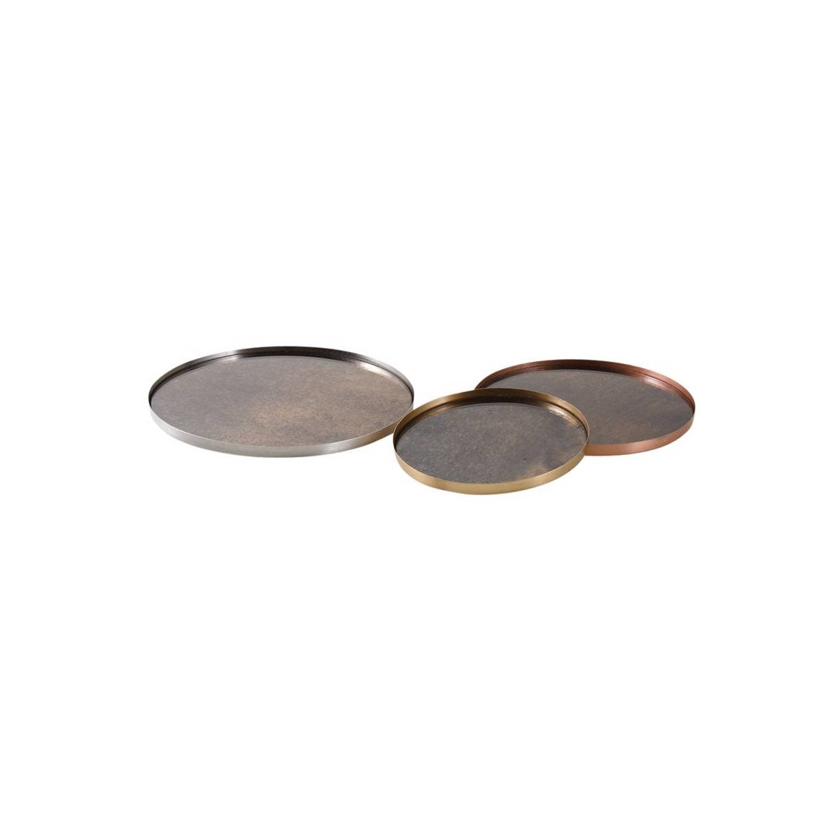 Aubry Gaspard - Plateaux ronds en métal patiné et verre (Lot de 3) - Image 1