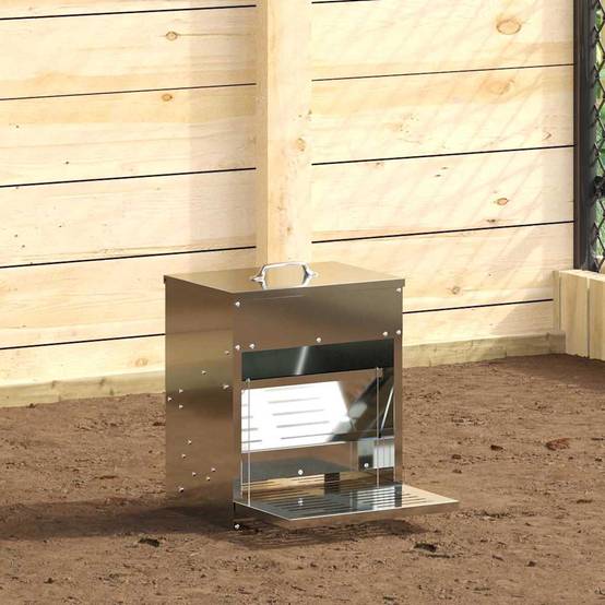Distributeur Pédale Acier Galvanisé Poule 10kg Argent - ComfortXL Outdoor Living - Image 1